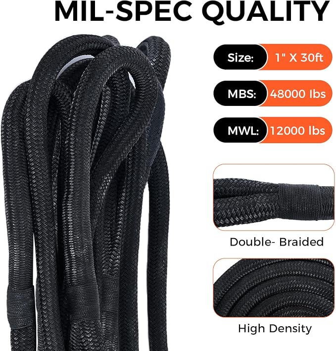Kinetic Recovery Tow Rope, 48000LBS Snatch Strap - Image 4