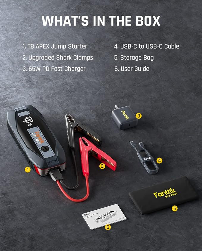 Fanttik T8 APEX 2000 Amp Jump Starter, 20000mAh Car Battery Pack - Image 9