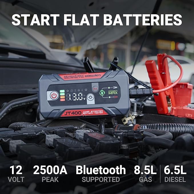 JT400 Jump Starter and Battery Tester, 2500A 12V Car Jumper Starter Portable - Image 2