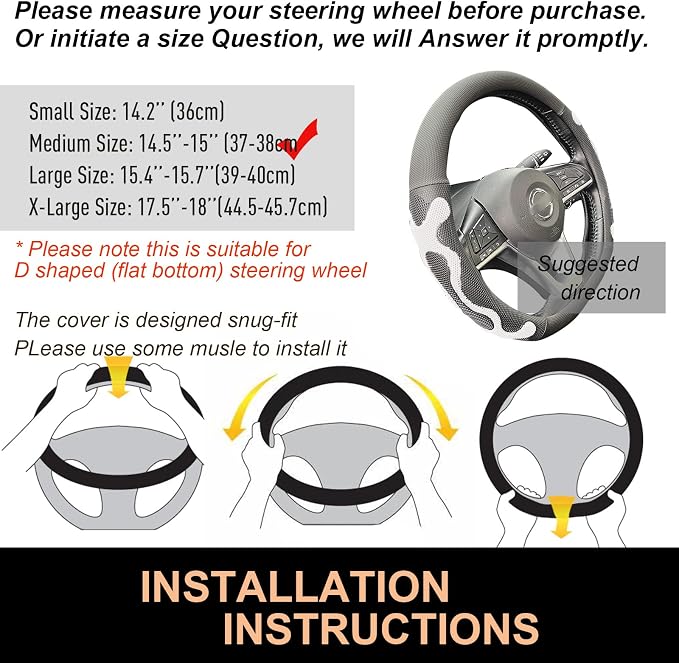 PINCTROT D Shaped Comfy Grip Steering Wheel Cover, Anti-Slip Design, Flat - Image 6