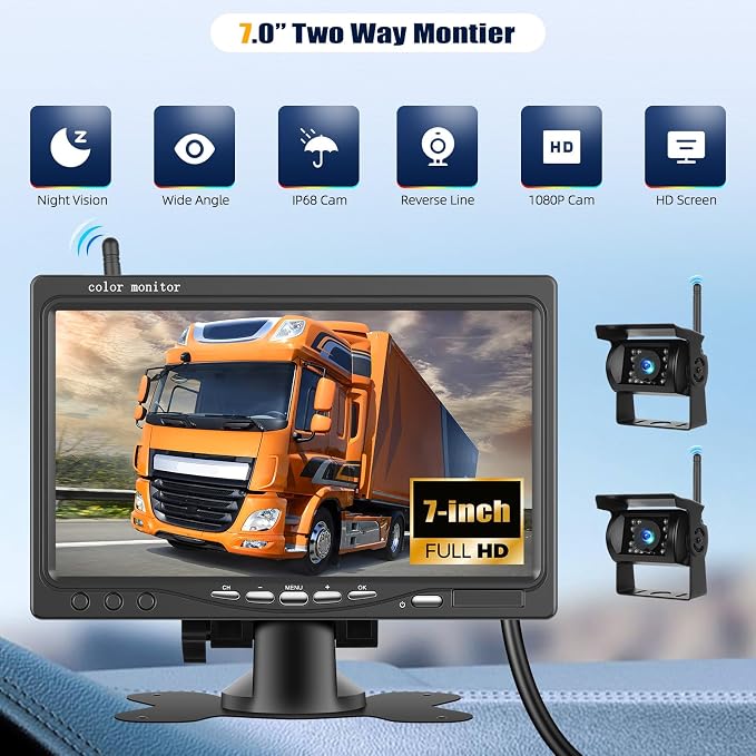 Wireless Vehicle Backup Camera System, 7 Inch Reverse Camera Monitor - Image 5
