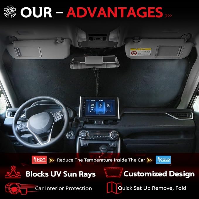 KAYZT Windshield Sun Shade for Toyota RAV4 2019-2025 RAV-4 Foldable Sunshade - Image 3