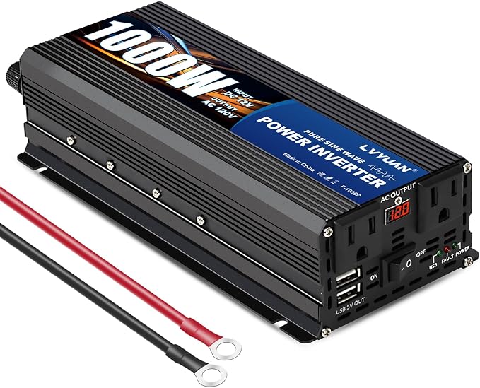 LVYUAN 1000 Watt Pure Sine Wave Power Inverter 12V to 110V/120V DC to AC by LVYUAN