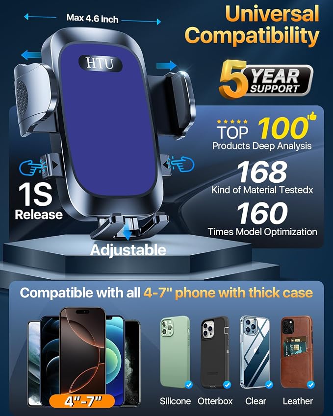 HTU Upgraded Strongest Suction Car Phone Holder Bendable Arm, Never Block View - Image 4