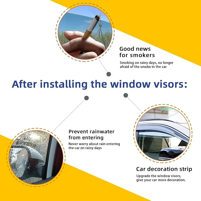 4pcs Smoke Tint with Chrome Trim Outside Mount Tape On/Clip On Style PVC Sun - Image 5