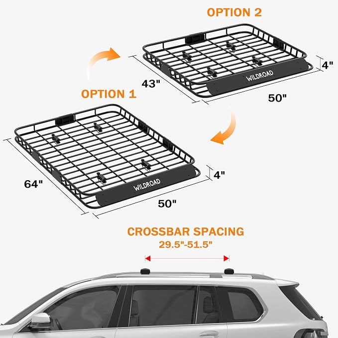 Wildroad Roof Rack Cargo Basket, Upgraded 4” Fence Wide Car Roof Basket - Image 8