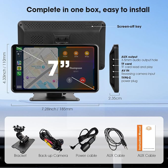 7" Portable Wireless CarPlay & Android Auto Car Stereo - Image 7