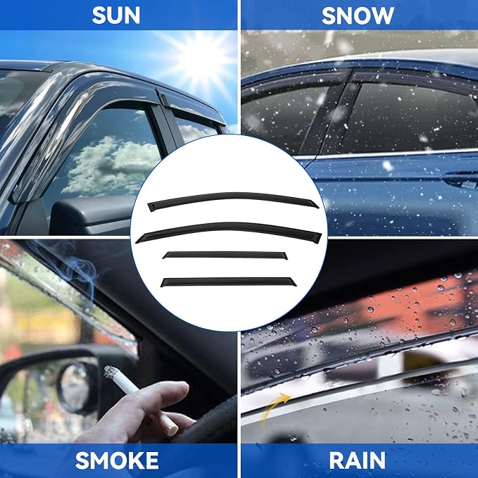 4pcs Front+Rear Smoke Tint Sun/Rain Guard Outside Mount Tape-On Vent Window - Image 3
