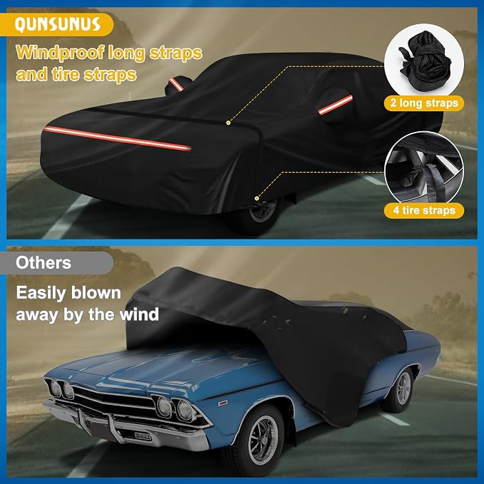 QUNSUNUS Waterproof Car Cover for Chevelle Malibu SS Sedan/Coupe 1964-1972 - Image 4