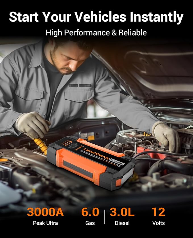 Portable Jump Starter 3000A Peak Car Battery Pack, 12V Jump Box up to 9.0L - Image 2