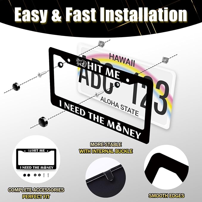 Funny License Plate Frame Hit Me I Need The Money License Plate Holder - Image 4