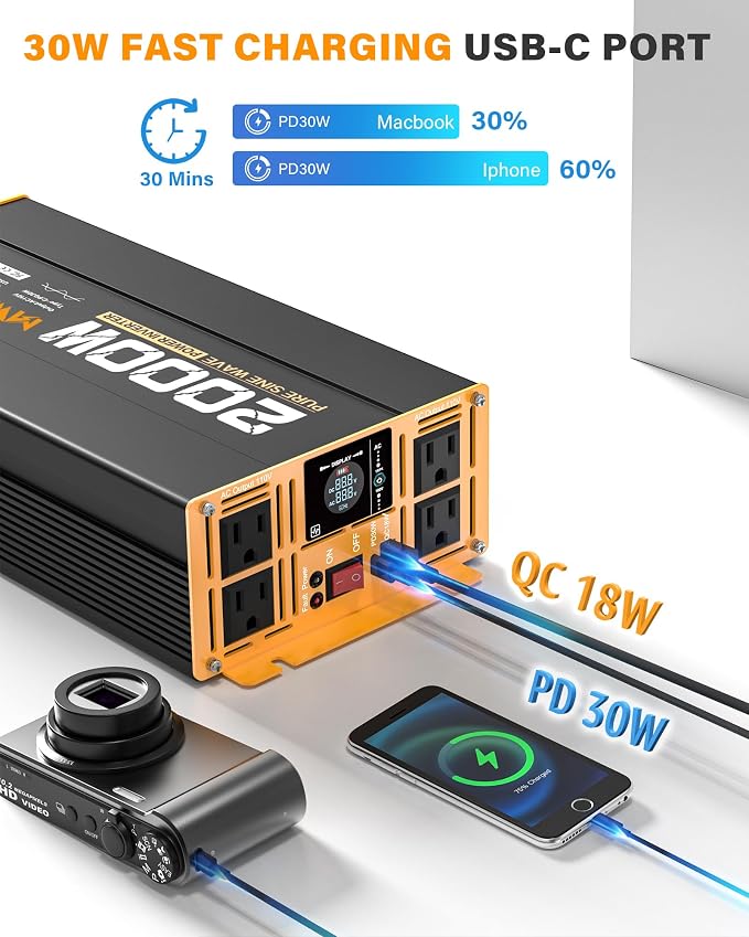 2000W Pure Sine Wave Inverter 12V DC to 110V 120V AC Car Converter - Image 4