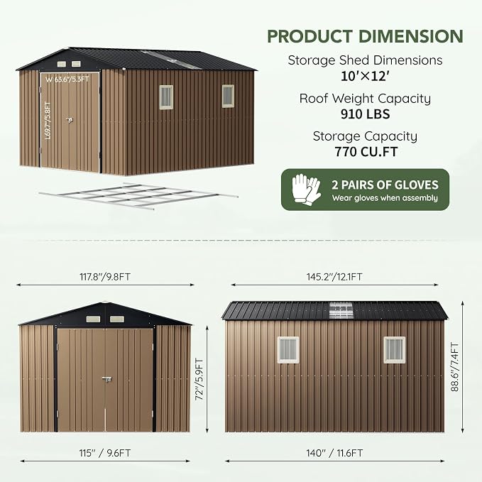 10x12 FT Outdoor Metal Storage Shed - Image 2