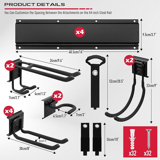 64" Heavy Duty Garage Storage Tool Organizer Wall Mount - Image 3