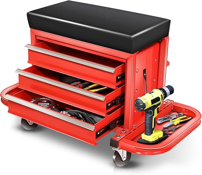 Auto Dynasty 3-Drawer Mechanic Rolling Seat, 350 LBS Capacity Roller Garage by AutoDynasty
