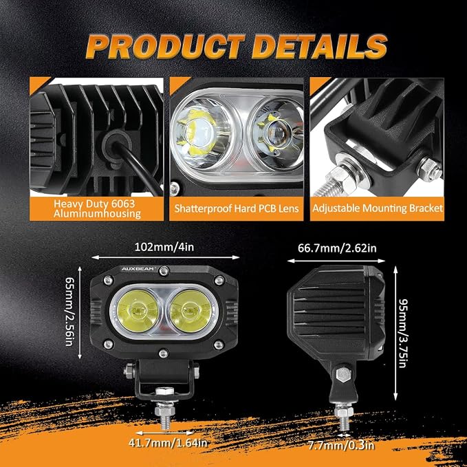 Auxbeam 4 Inch LED Pod, Square Pod Light - Image 7
