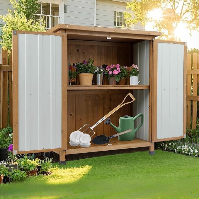 Outdoor Storage Cabinet, Small Wood & Metal Storage Shed - Image 6