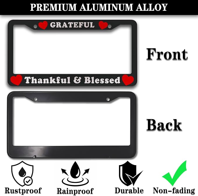 License Plate Frames Black, and Red License Plate Cover Grateful Thankful and - Image 3