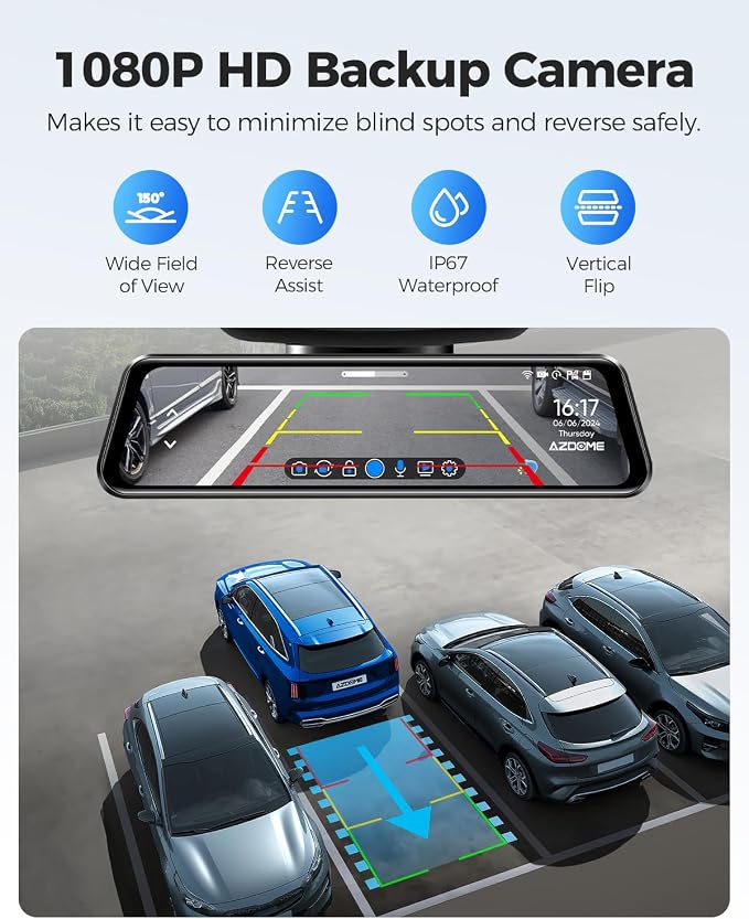 AZDOME PG17 12" 4K Mirror Dash Cam Front and Rear, Wi-Fi 6 Rear View Mirror - Image 6