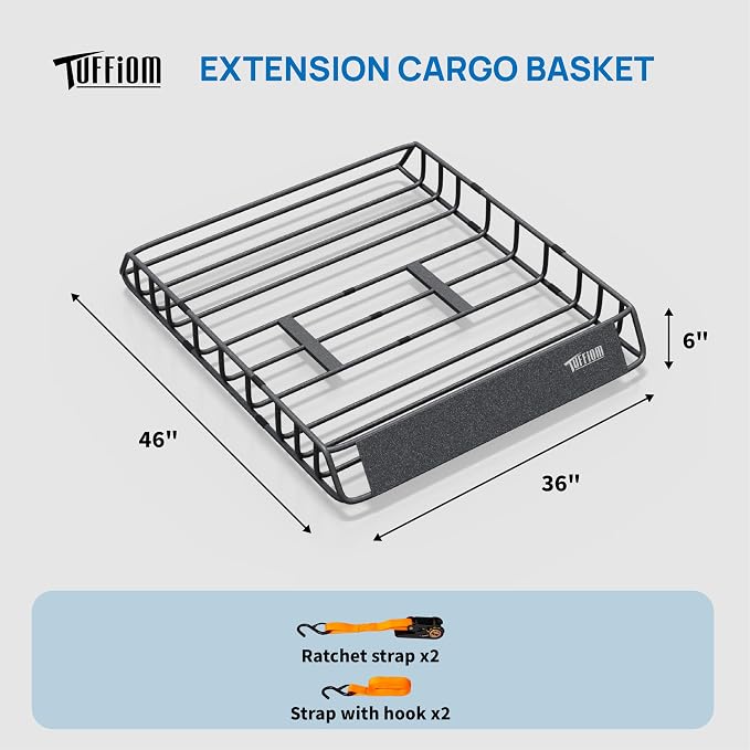 TUFFIOM 46"x 36"x 6" Universal Rooftop Cargo Carrier Basket, Heavy Duty Steel - Image 4