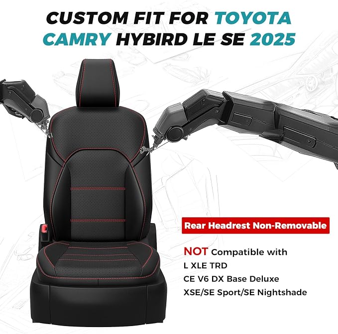 Leather Seat Covers for Toyota Camry 2025 LE SE Hybrid - Image 2