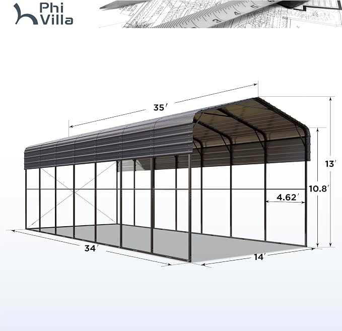 PHI VILLA 35 x 14 ft Heavy Duty Metal Carport - Image 6