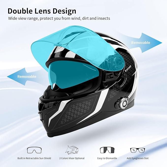Full Face FreedConn Motorcycle Helmet Bluetooth 5.0 Integrated 2 Way Intercom - Image 6