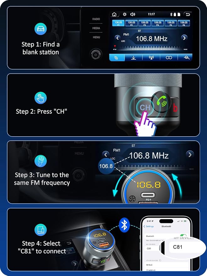 LENCENT Car FM Transmitter, Wireless Bluetooth 5.1 Radio Adapter Car Kit - Image 7