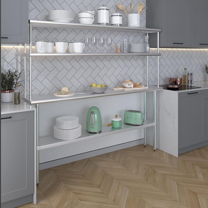 Amgood Stainless Steel Work Table Double Tier Overshelf | NSF - Image 5