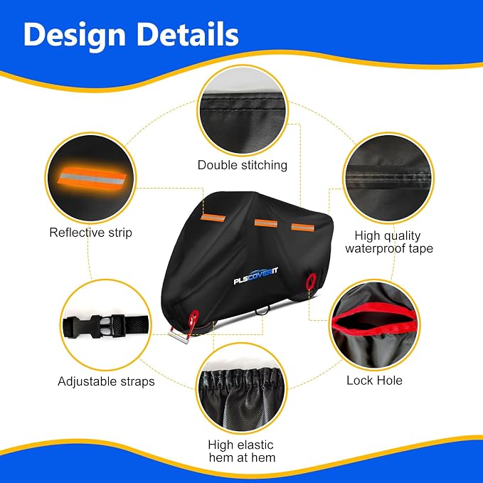 Motorcycle Cover, 600D Heavy Duty Waterproof Motorbike Cover, Dustproof - Image 4