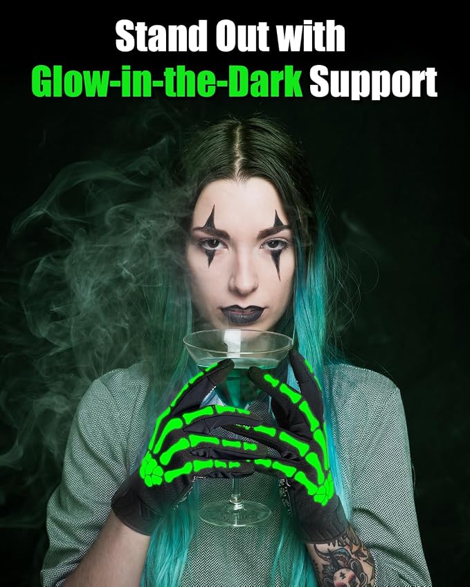 RIGWARL Skeleton Gloves Glow in The Dark, Touchscreen Riding Cycling Gloves - Image 2