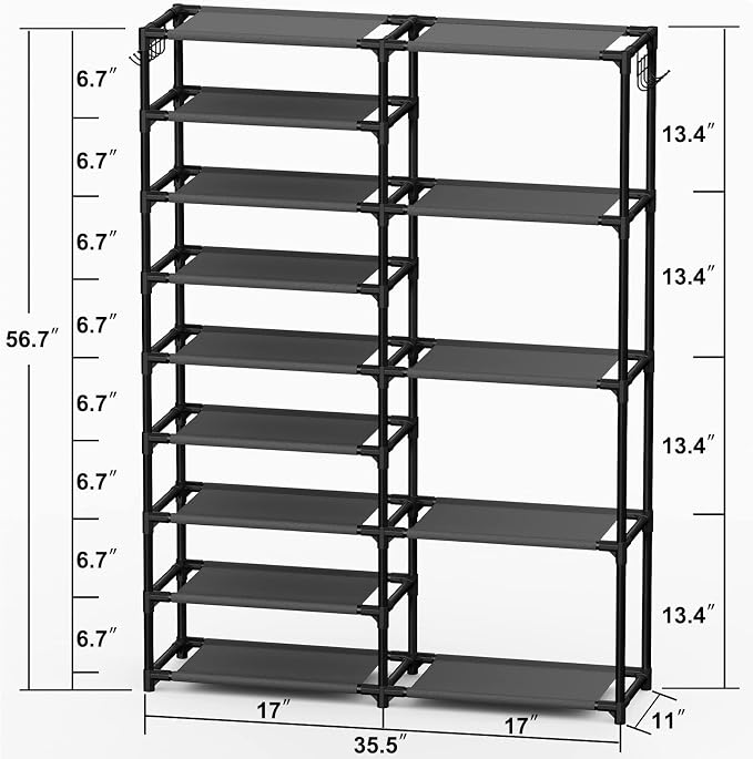 Tall Garage Shoe Rack Large Capacity, Two Rows Versatile Hooks Storage Boot - Image 3