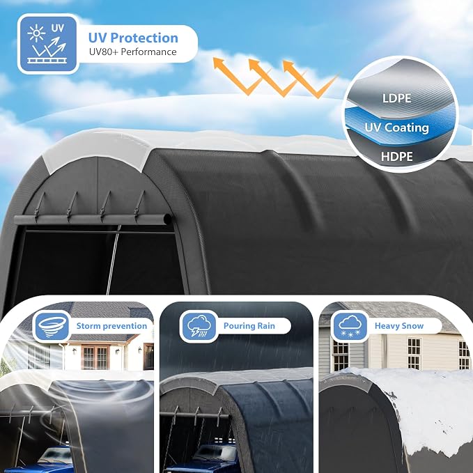 Carport 12x20 ft Heavy Duty w/Translucent Roof, All-Season Waterproof UV - Image 6