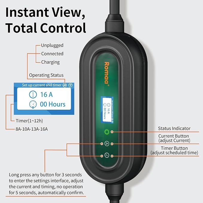 Level 1&2 Portable EV Charger, Adjustable 8-16A 110V-240V, Dual Plugs: NEMA - Image 6