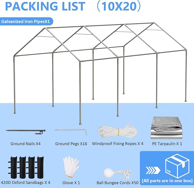Carport 10x20 ft Heavy Duty - Image 7