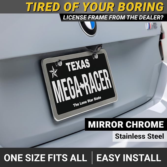 Premium Slim Polished Mirror Chrome License Plate Frame – 1 Pack, Rust-Free - Image 2