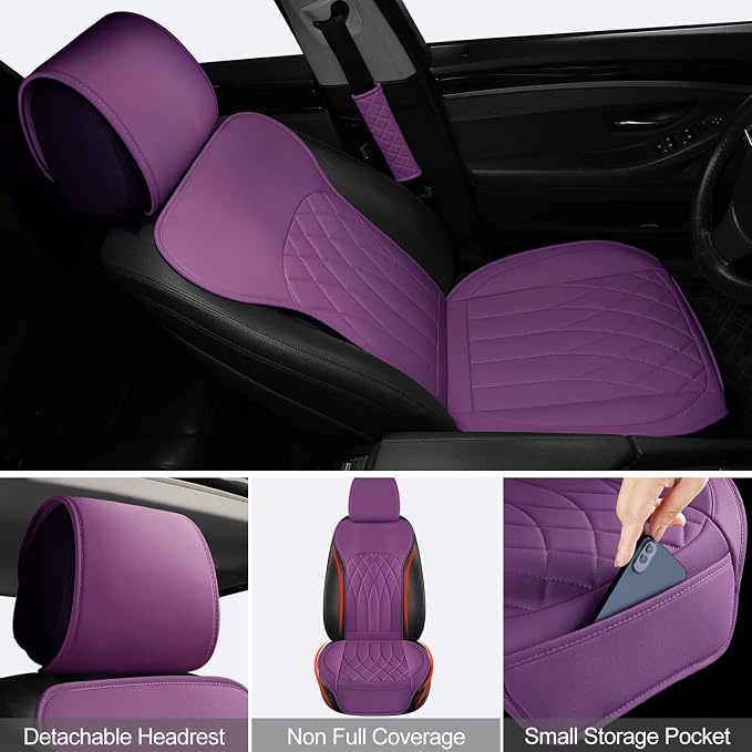 2 Pack Leather Front Car Seat Covers, Universal Sideless Car Seat Protectors - Image 4