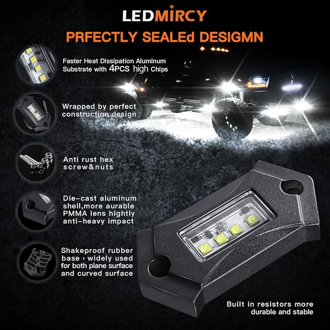 R3 White LED Rock Lights Kit 12PCS - Image 4