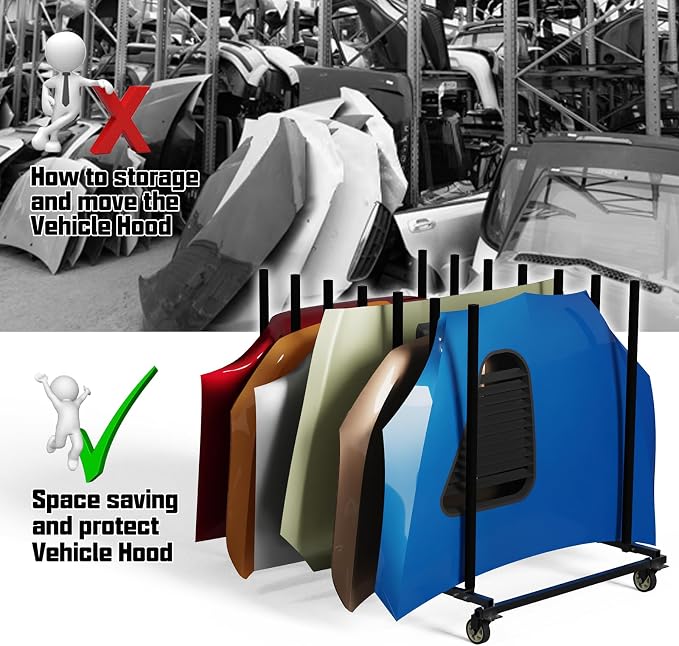 Vehicle Hood Storage Cart, 6 Hood Storage Rack - Image 3