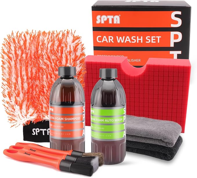 SPTA Car Wash Kit, Clean & Car Wash Kit (9 Items, Including 2-16oz. Car Wash by SPTA