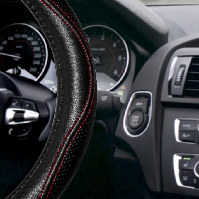 HAOKAY Top Grade Black Genuine Leather Steering Wheel Cover Men Women, Luxury - Image 3