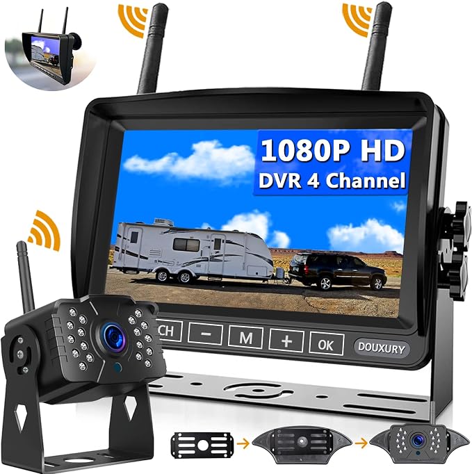 Wireless RV Backup Camera, DOUXURY IP69 Waterproof 170° Wide View Angle HD by DOUXURY