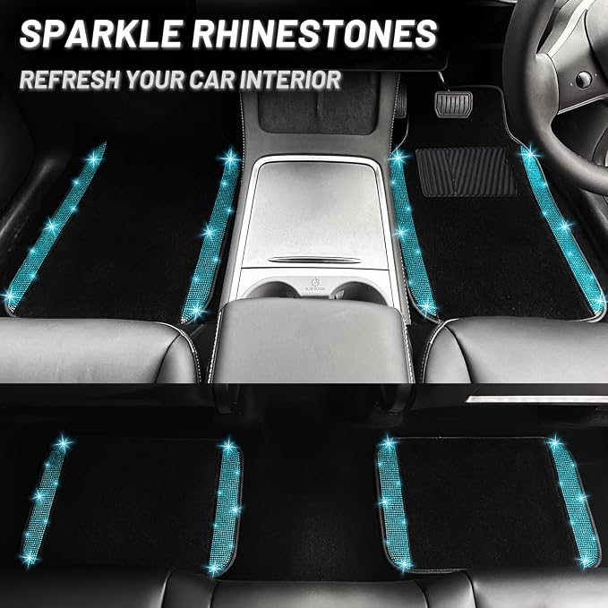 NBTEPEM Aquamrine Bling Car Floor Mats Full Set, Universal Fit Most Cars - Image 6