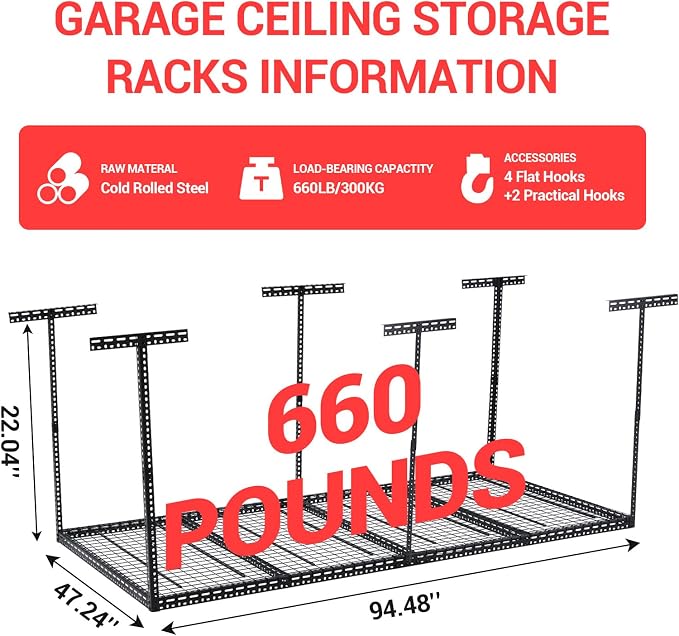 Overhead Garage Storage Rack, Heavy Duty Ceiling Storage Racks - Image 6