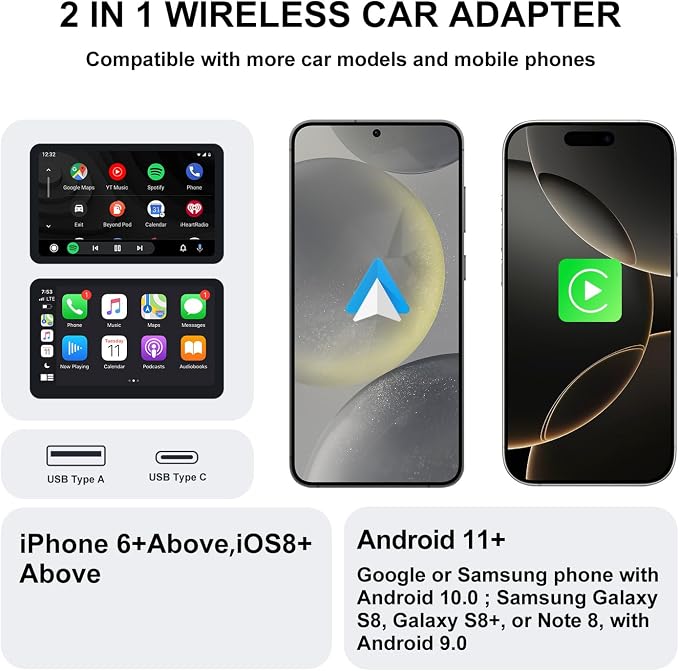Wireless CarPlay & Android Auto Adapter – 2-in-1 Plug & Play Solution, Converts - Image 6