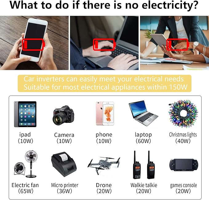 150W Power Inverter 12V DC to 110V AC Car Plug Adapter Outlet Converter - Image 4