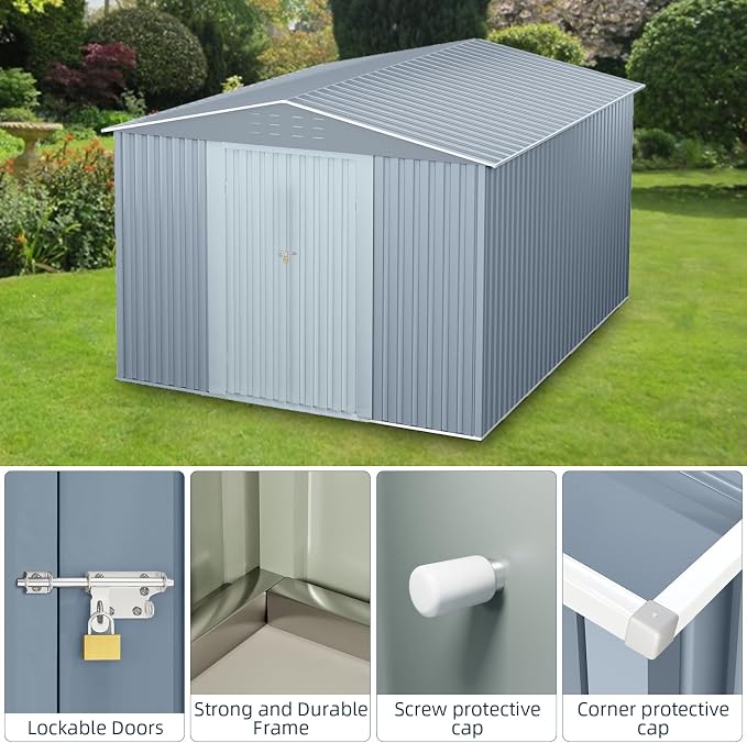 8X12FT Outdoor Metal Storage Shed, Lockable Weatherproof Garden Shed - Image 5