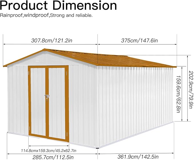 12 x 10 FT Metal Garden Shed, Outdoor Storage Shed - Image 2