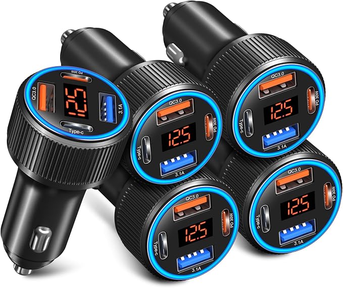 5 Pack USB C Car Charger, 4-Port 65W Car Power Adapter by Costyle