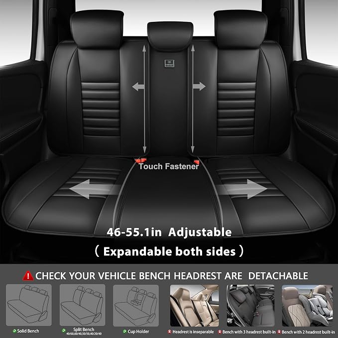 CAR PASS Back Seat Covers, Nappa Leather Rear Seat Bench Cushion Lined Sponge - Image 3